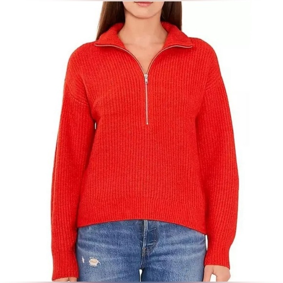 Vince Camuto Women’s Half Zip Pullover Ribbed Knit Sweater, Size L, Color Red m. - Picture 1 of 9
